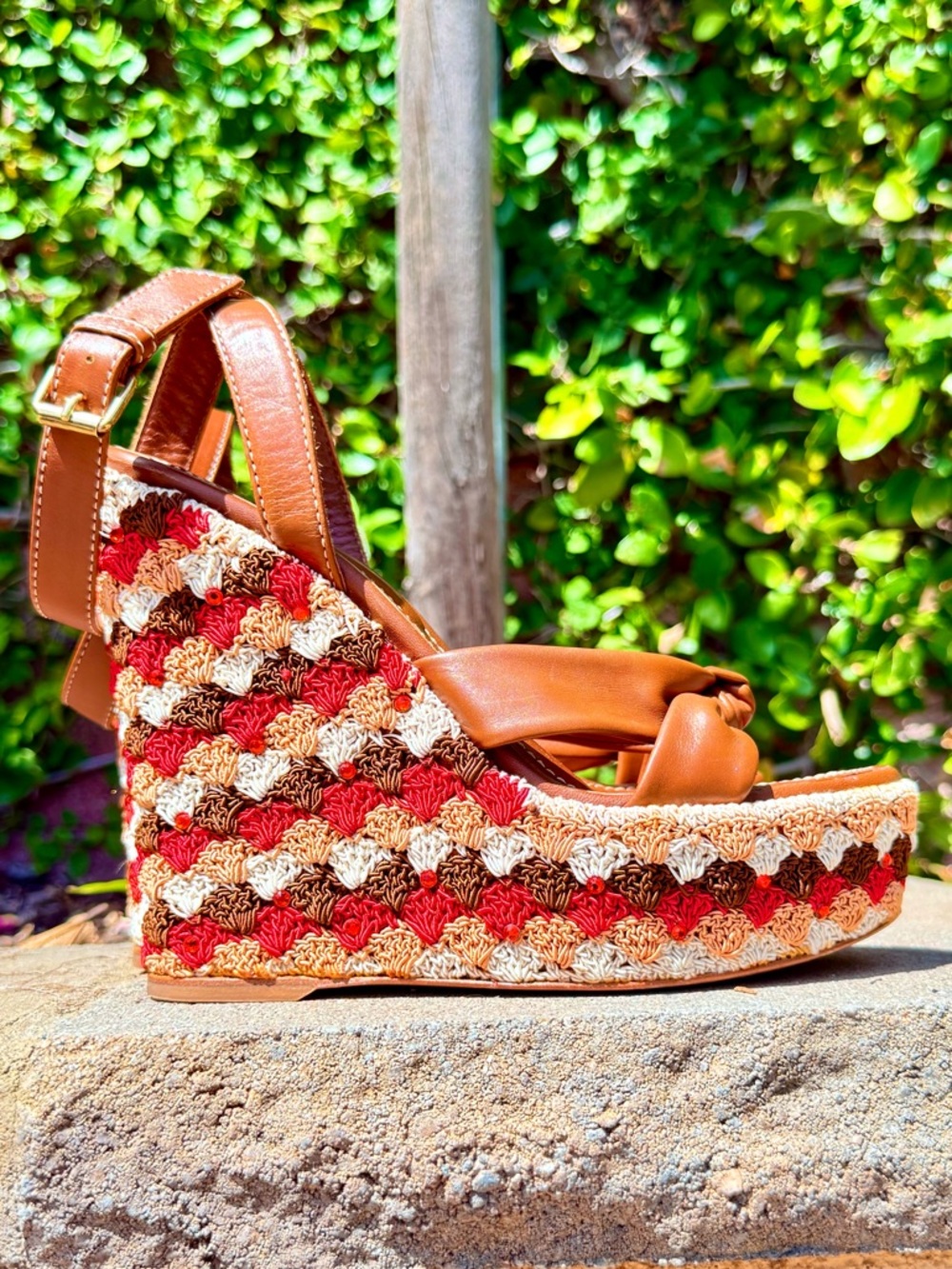 Sergio Rossi Y2K vintage crochet platform sandal wedges
